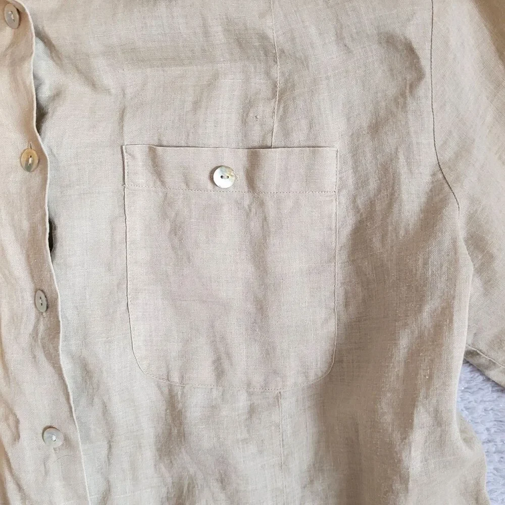 Jordan Blouse Women 16W Brown Linen Pockets Adjustable Sleeves Office Travel - Picture 4 of 10